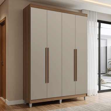 Placard Soltero 121 cm 4 Puertas Batientes 2 Cajones con Patas Marrón/Crema Venus Madesa