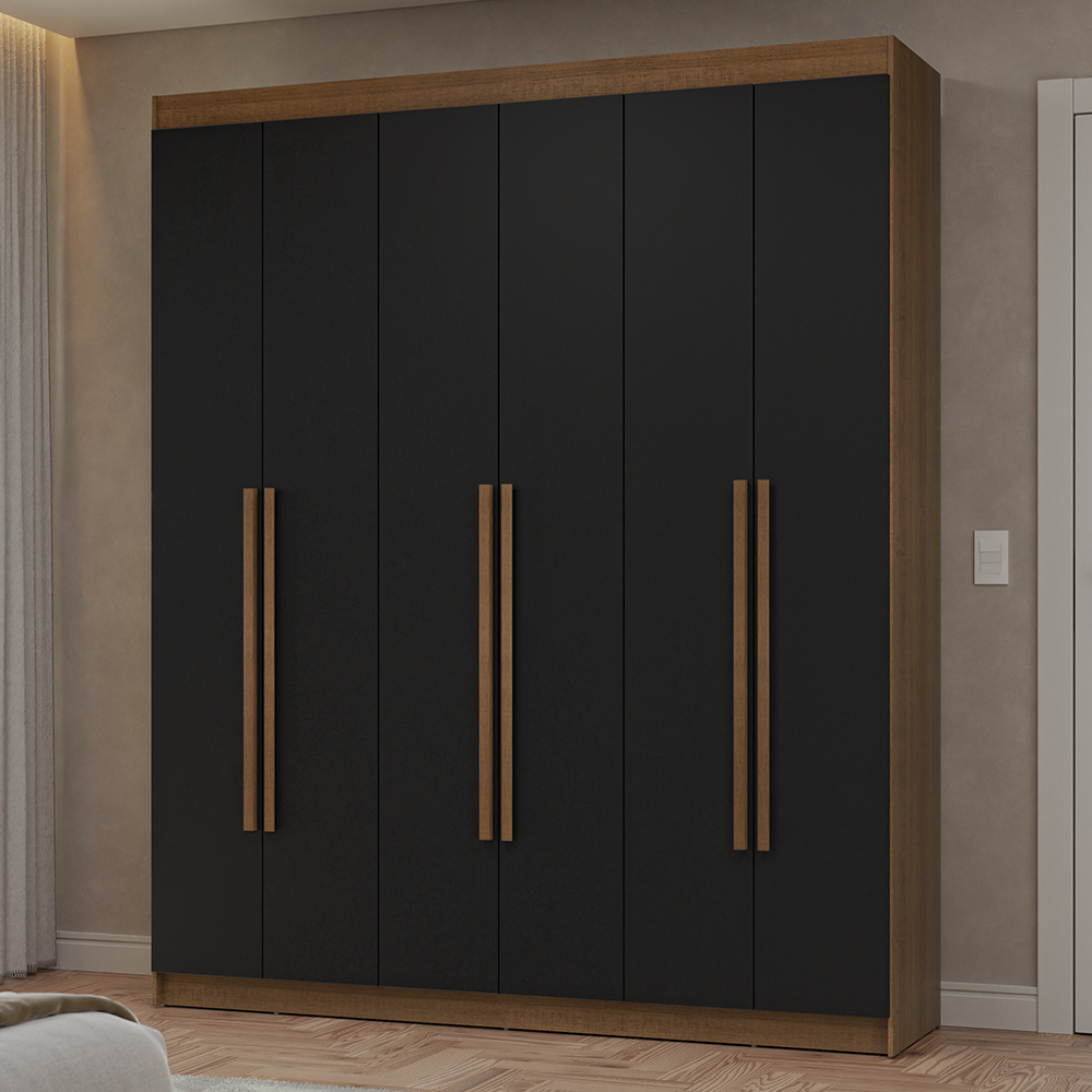 Clóset Matrimonial Venus 6 Puertas Batientes Marrón/Negro