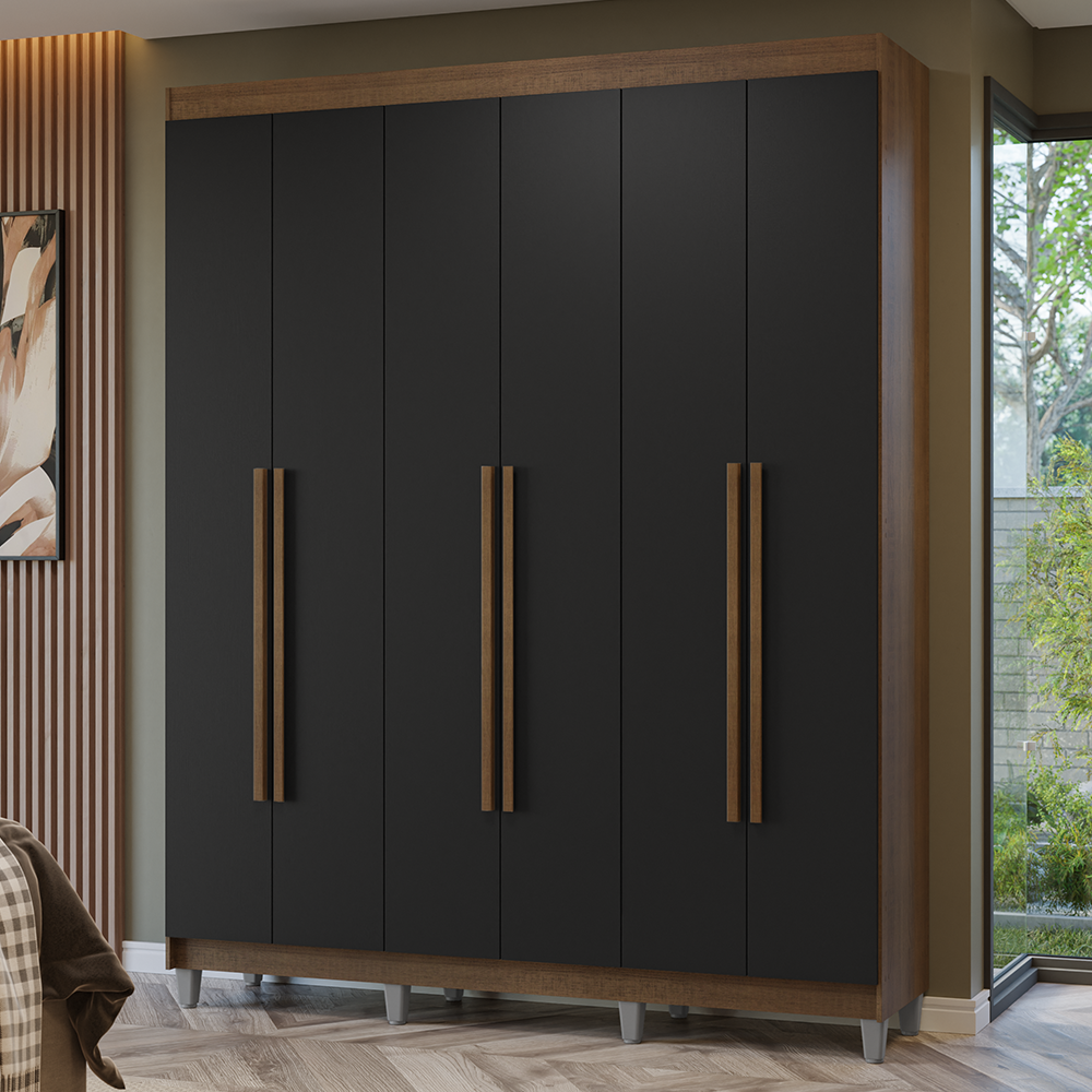 Clóset Matrimonial Venus 6 Puertas Batientes con Patas Marrón/Negro