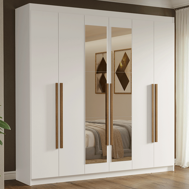 Placard Matrimonial 180 cm 6 Puertas Batientes 4 Cajones con 2 Espejos Blanco/Marrón Venus Madesa