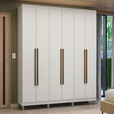 Placard Matrimonial 180 cm 6 Puertas Batientes 4 Cajones con Patas Blanco/Marrón Venus Madesa