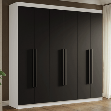 Placard Matrimonial 180 cm 6 Puertas Batientes 4 Cajones Blanco/Negro Venus Madesa