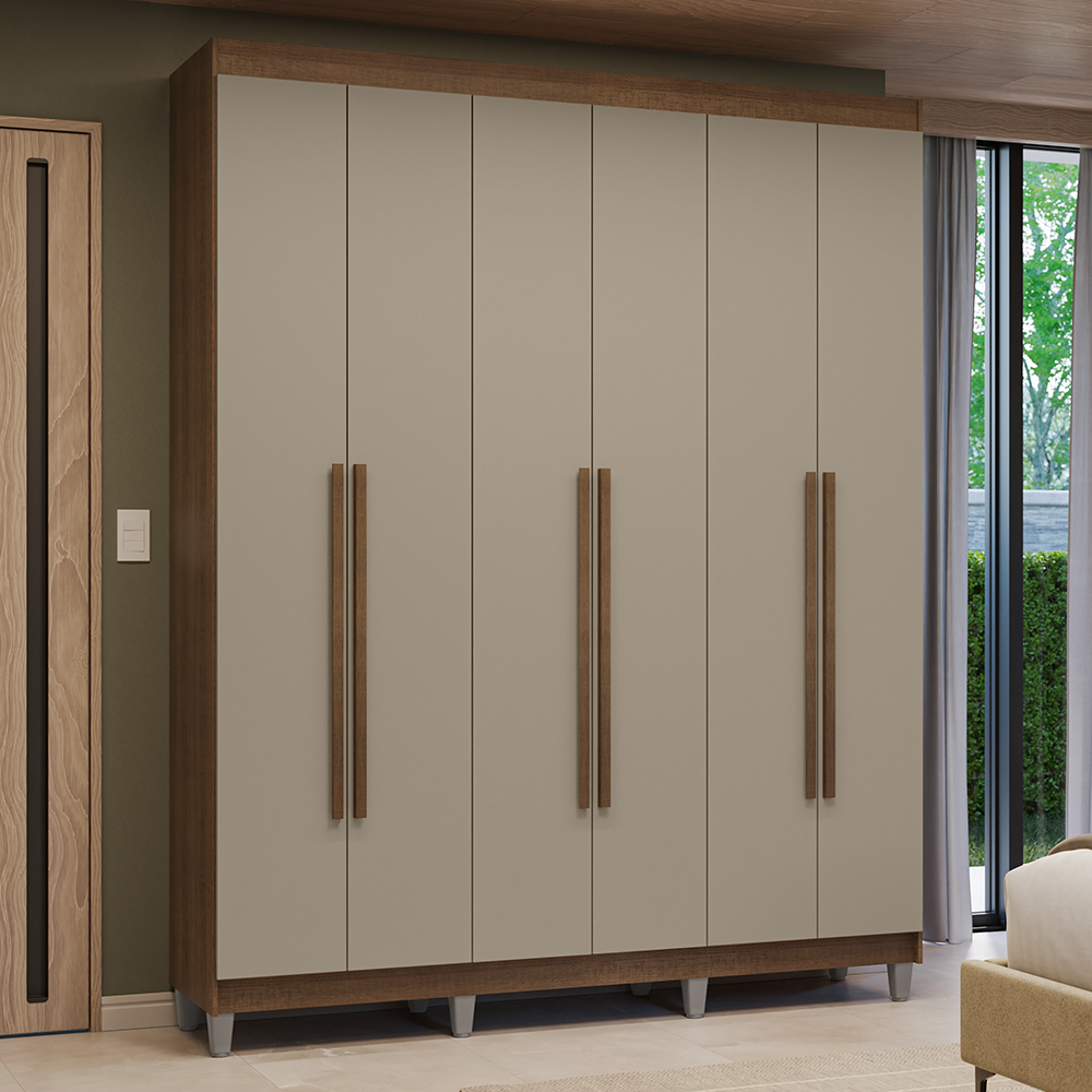 Placard Matrimonial con Patas 6 Puertas Batientes Venus Marrón/Crema/Marrón