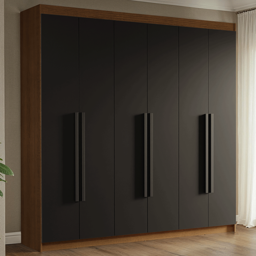 Placard Matrimonial 6 Puertas Batientes Venus Marrón/Negro/Negro