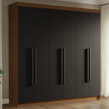 Placard Matrimonial 180 cm 6 Puertas Batientes 4 Cajones Marrón/Negro Venus Madesa
