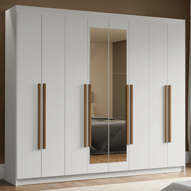 Placard Matrimonial 216 cm 8 Puertas Batientes 4 Cajones con 2 Espejos Blanco/Marrón Venus Madesa