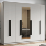 Placard Matrimonial 216 cm 8 Puertas Batientes con Espejo Venus Blanco/Blanco/Negro