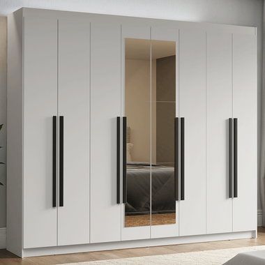 Placard Matrimonial 216 cm 8 Puertas Batientes 4 Cajones con 2 Espejos Blanco/Negro Venus Madesa