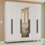 Placard Matrimonial Con Patas 216 cm 8 Puertas Batientes con Espejo Venus Blanco/Blanco/Negro