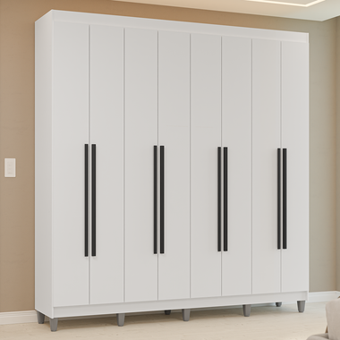 Placard Matrimonial 216 cm 8 Puertas Batientes 4 Cajones con Patas Blanco/Negro Venus Madesa
