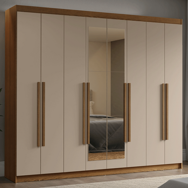 Placard Matrimonial 216 cm 8 Puertas Batientes 4 Cajones con 2 Espejos Marrón/Crema Venus Madesa