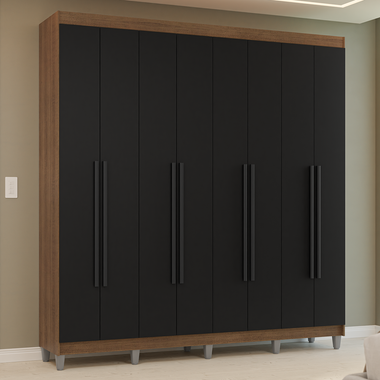 Placard Matrimonial 216 cm 8 Puertas Batientes 4 Cajones con Patas Marrón/Negro Venus Madesa