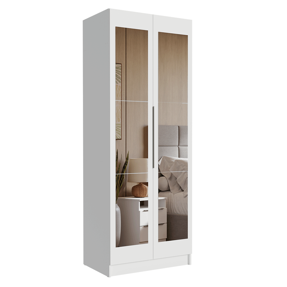 Placard Modular 2 Puertas con Espejo 4 Repisas 1 Perchero Blanco Neo Madesa