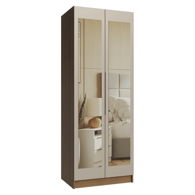 Placard Modular 80 cm 2 Puertas Batientes 2 Cajones con 2 Espejos Marrón/Crema Neo Madesa
