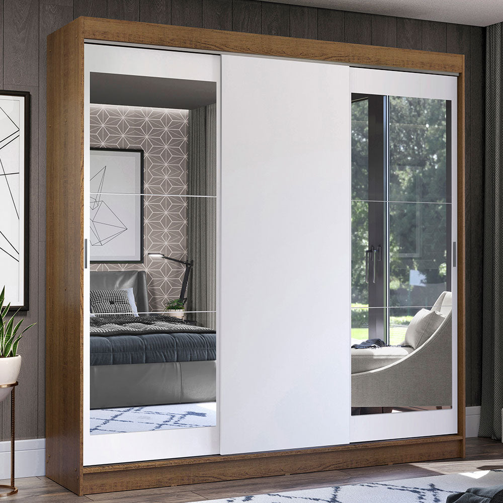 Placard Ropero Casal Madesa Istambul 3 Puertas Corredizas con Espejos 3 Cajones Marrón/Blanco