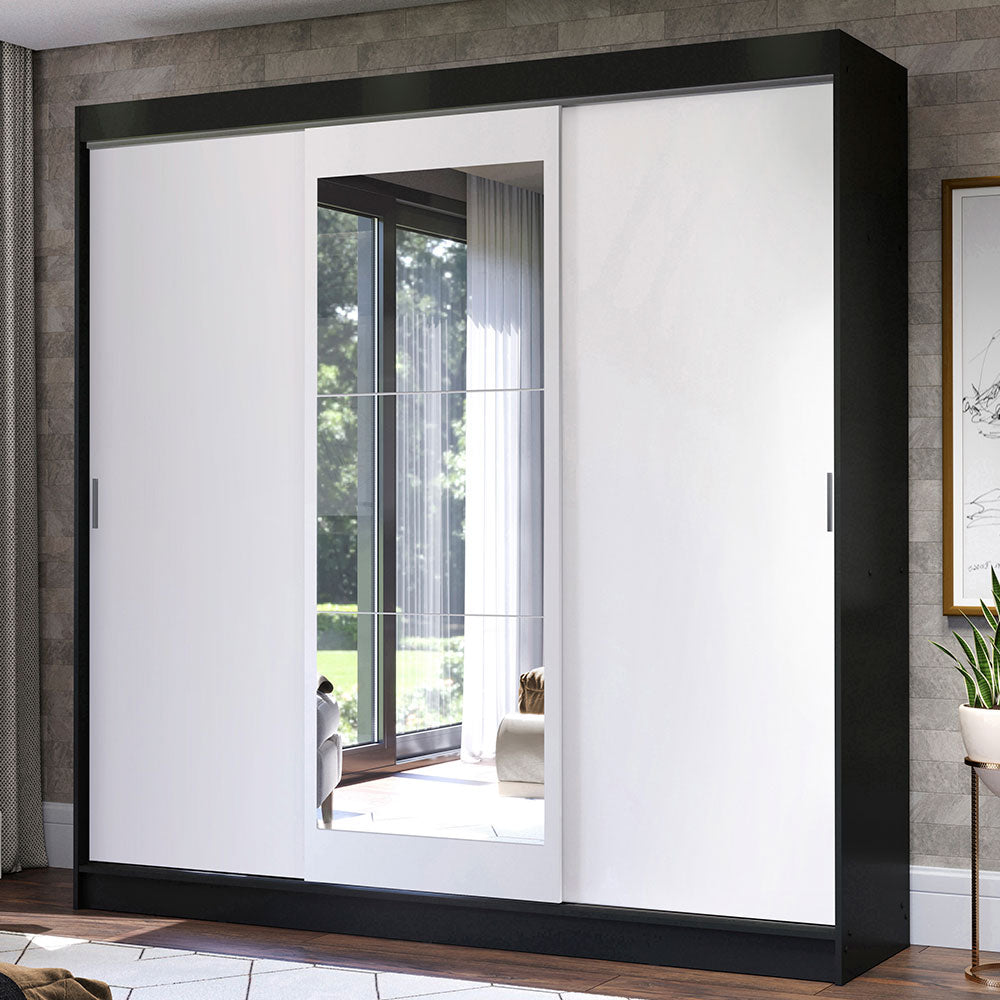 Placard Ropero Casal Madesa Istambul 3 Puertas Corredizas con Espejo 3 Cajones Negro/Blanco
