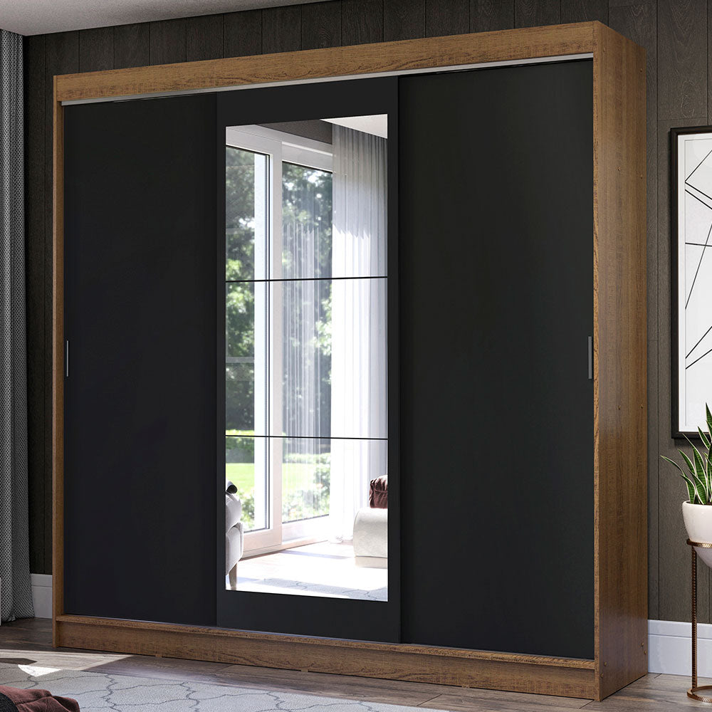 Placard Ropero Casal Madesa Istambul 3 Puertas Corredizas con Espejo 3 Cajones Marrón/Negro