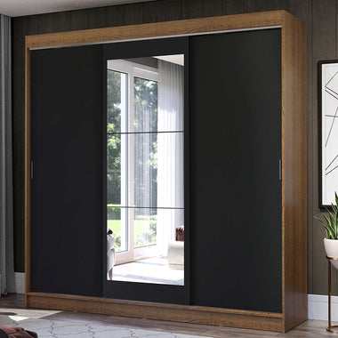 Placard Matrimonial 215 cm 3 Puertas Corredizas 3 Cajones con 1 Espejo Marrón/Negro Istambul Madesa