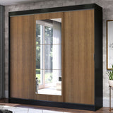 Placard Ropero Casal Madesa Istambul 3 Puertas Corredizas con Espejo 3 Cajones Negro/Marrón