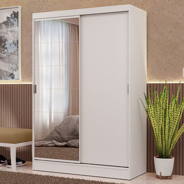 Placard Soltero 119 cm 2 Puertas Corredizas 2 Cajones con 1 Espejo Blanco Max Madesa