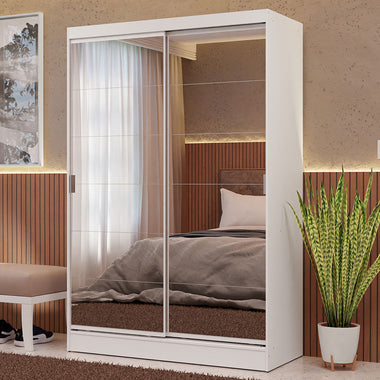 Placard Soltero 119 cm 2 Puertas Corredizas 2 Cajones con 2 Espejos Blanco Max Madesa