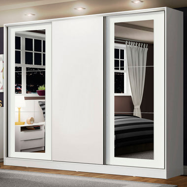 Placard Matrimonial 231 cm 3 Puertas Corredizas 4 Cajones con 2 Espejos 100% MDF Blanco Eros Madesa