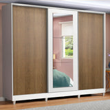 Placard Matrimonial 100% MDF Eros 3 Puertas Corredizas con Espejo con Patas Blanco/Marrón
