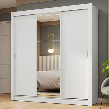 Placard Matrimonial 170 cm 3 Puertas Corredizas con 1 Espejo Blanco Nobre Madesa