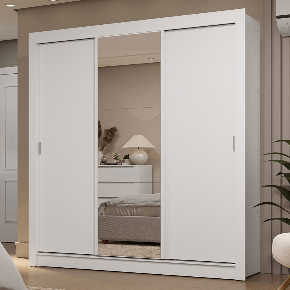 Placard Matrimonial 3 Puertas Corredizas con Espejo 2 Cajones Blanco Sublime