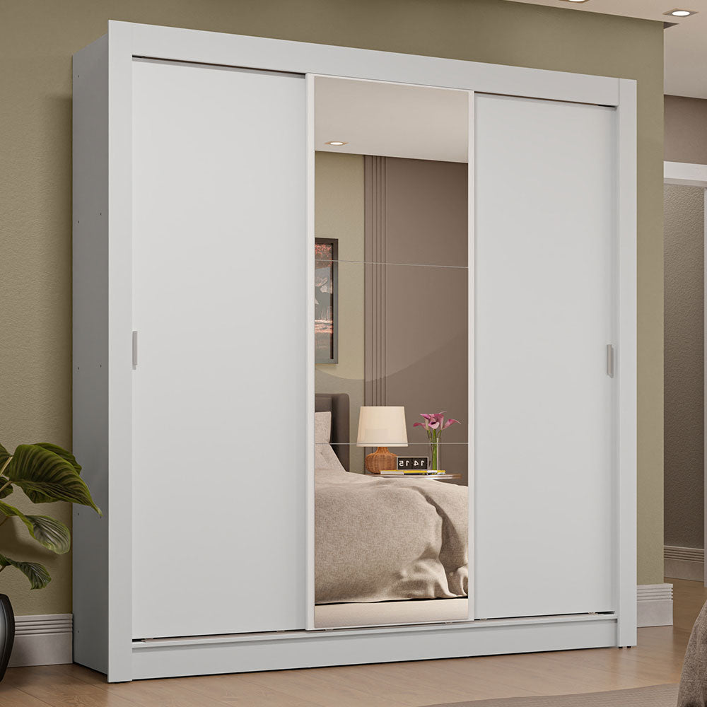Placard Matrimonial 3 Puertas Corredizas con Espejo 4 Cajones Blanco Sublime Plus