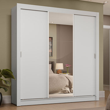 Placard Matrimonial 170 cm 3 Puertas Corredizas 4 Cajones con 1 Espejo Blanco Sublime Madesa