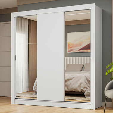 Placard Matrimonial 170 cm 3 Puertas Corredizas con 2 Espejos Blanco Nobre Madesa