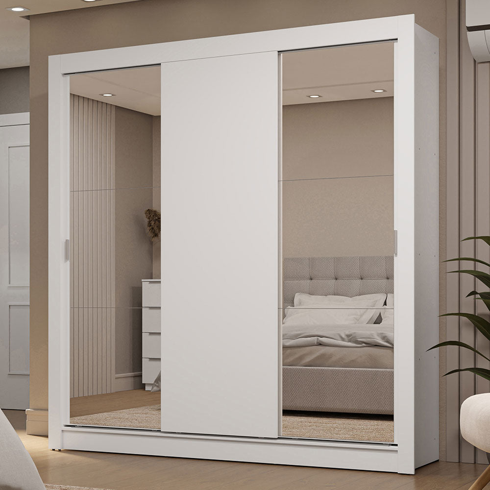 Placard Matrimonial 3 Puertas Corredizas con Espejos 2 Cajones Blanco Sublime