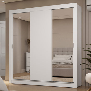 Placard Matrimonial 170 cm 3 Puertas Corredizas 2 Cajones con 2 Espejos Blanco Sublime Madesa