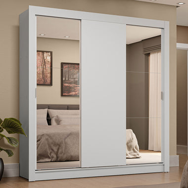 Placard Matrimonial 170 cm 3 Puertas Corredizas 4 Cajones con 2 Espejos Blanco Sublime Madesa