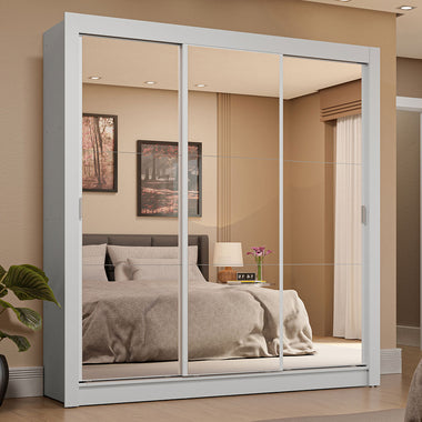 Placard Matrimonial 170 cm 3 Puertas Corredizas 4 Cajones con 3 Espejos Blanco Sublime Madesa