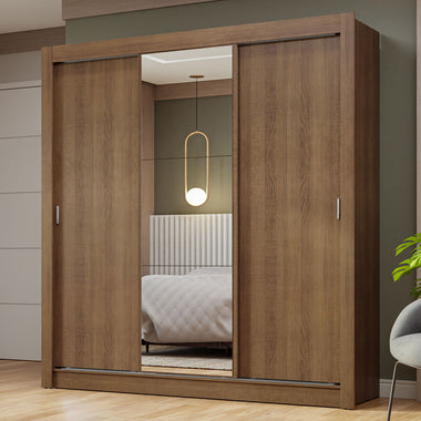 Placard Matrimonial 170 cm 3 Puertas Corredizas con 1 Espejo Marrón Nobre Madesa