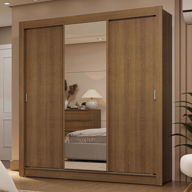 Placard Matrimonial 170 cm 3 Puertas Corredizas 2 Cajones con 1 Espejo Marrón Sublime Madesa