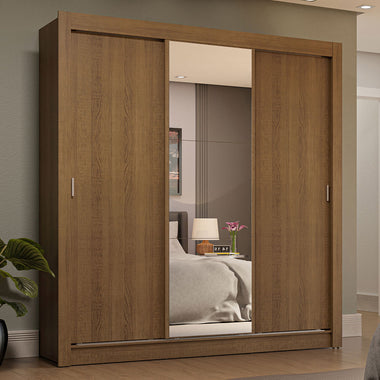 Placard Matrimonial 170 cm 3 Puertas Corredizas 4 Cajones con 1 Espejo Marrón Sublime Madesa