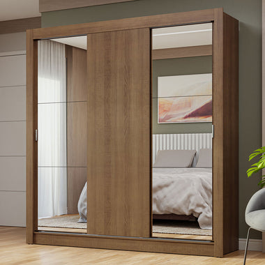 Placard Matrimonial 170 cm 3 Puertas Corredizas con 2 Espejos Marrón Nobre Madesa