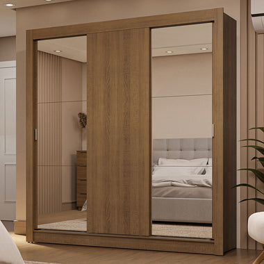 Placard Matrimonial 170 cm 3 Puertas Corredizas 2 Cajones con 2 Espejos Marrón Sublime Madesa