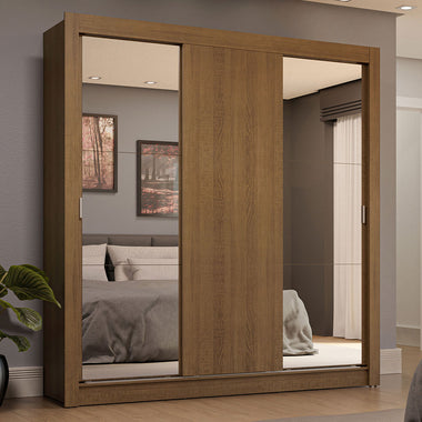 Placard Matrimonial 170 cm 3 Puertas Corredizas 4 Cajones con 2 Espejos Marrón Sublime Madesa