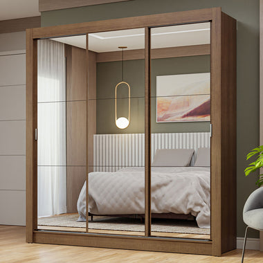 Placard Matrimonial 170 cm 3 Puertas Corredizas con 3 Espejos Marrón Nobre Madesa