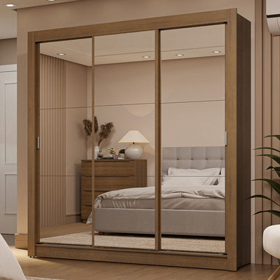 Placard Matrimonial Sublime 170 cm 3 Puertas Corredizas con 3 Espejos 2 Cajones Marrón Madesa