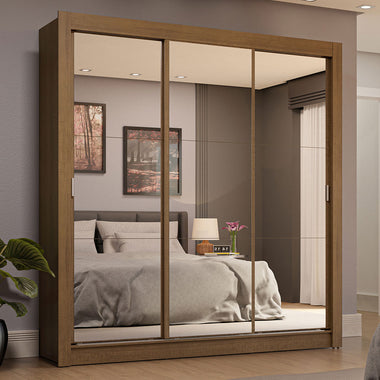 Placard Matrimonial 170 cm 3 Puertas Corredizas 4 Cajones con 3 Espejos Marrón Sublime Madesa