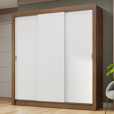Placard Matrimonial 170 cm 3 Puertas Corredizas Marrón/Blanco Nobre Madesa