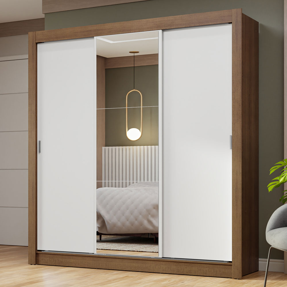 Placard Matrimonial 3 Puertas Corredizas con Espejo Marrón/Blanco Nobre