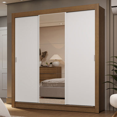 Placard Matrimonial 170 cm 3 Puertas Corredizas 2 Cajones con 1 Espejo Marrón/Blanco Sublime Madesa