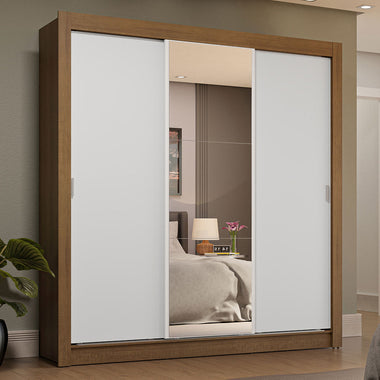Placard Matrimonial 170 cm 3 Puertas Corredizas 4 Cajones con 1 Espejo Marrón/Blanco Sublime Madesa