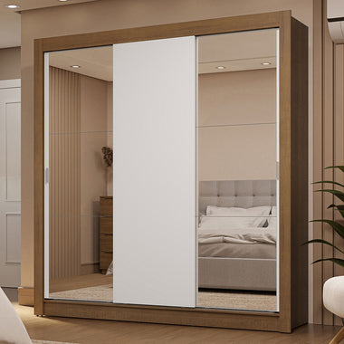 Placard Matrimonial 170 cm 3 Puertas Corredizas 2 Cajones con 2 Espejos Marrón/Blanco Sublime Madesa
